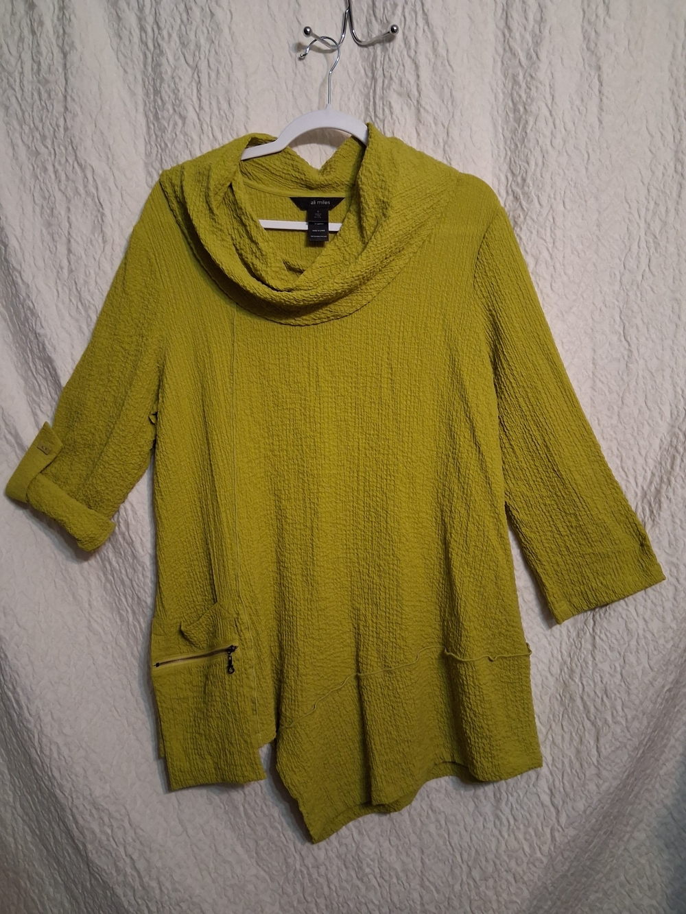 Ali Miles Textured Cowl Neck Tunic in Chartreuse
